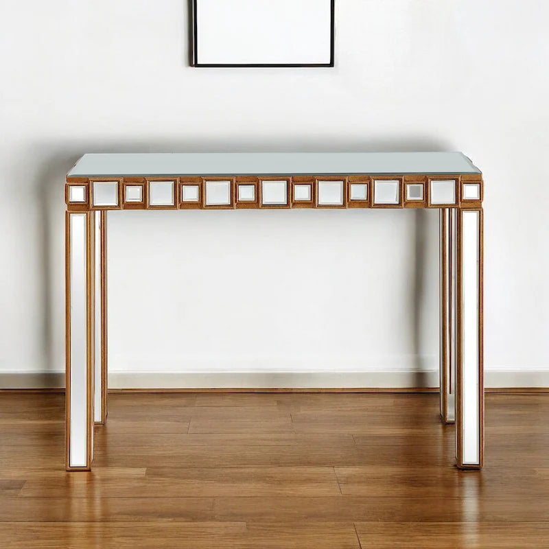Console Miroir Dorée – Style Contemporain, Piètement 4 Pieds, 1 Pièce