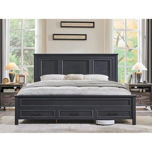 Cadre de lit en bois King Size de style ferme avec tête de lit, cadre de lit plateforme