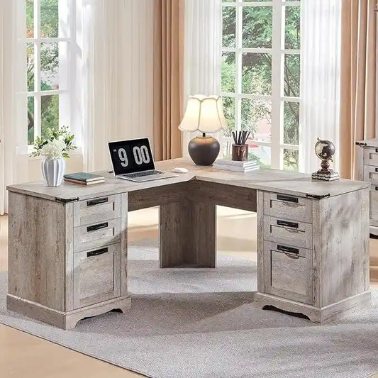 Bureau d'angle exécutif en forme de L 60 Farmhouse, bureau d'angle en bois, bureau d'ordinateur