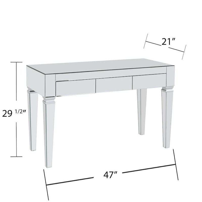 Bureau miroir avec 3 tiroirs – Argenté, 1 place assise