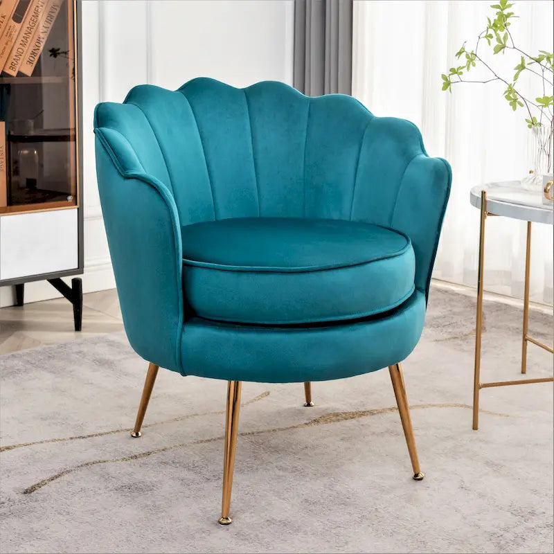 Fauteuil Velvet Barrel avec pieds en métal doré – Noir / Bleu marine / Jaune moutarde / Rose / Ivoire / Bleu verdâtre, un place