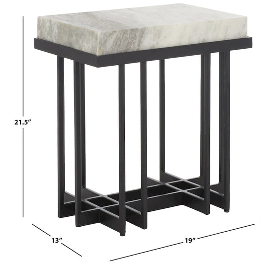 Table d'appoint rectangulaire en marbre marron sable, 48 cm L x 33 cm P x 56 cm H, pour 1 personne