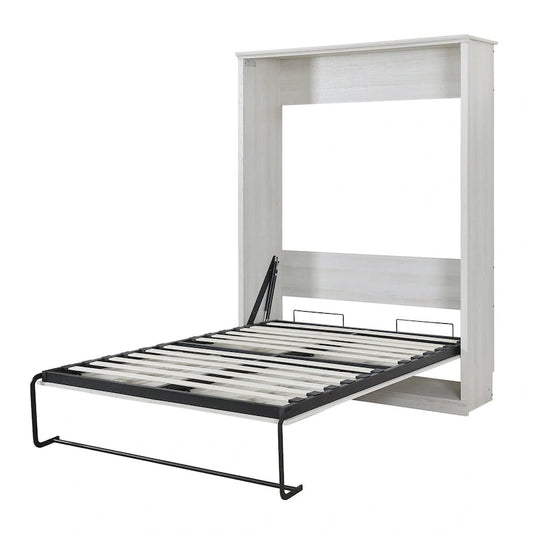 Lit escamotable mural avec armoire, Marron / Blanc rustique, Grand lit / Lit double, 2 couchages