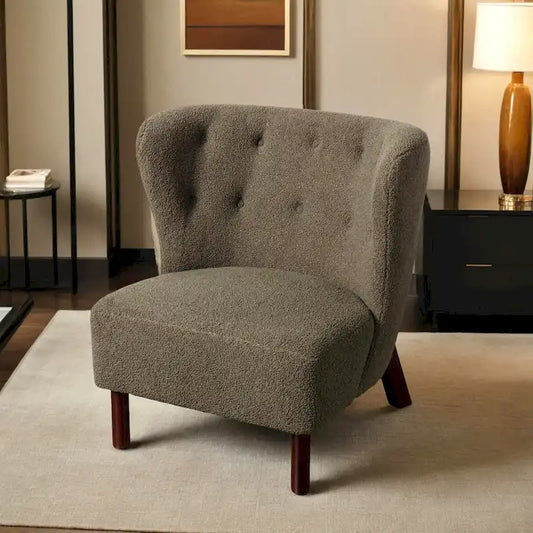 Fauteuil d'appoint Sherpa sans accoudoirs – Siège unique avec pieds en bois de noyer
