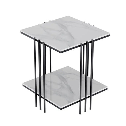 Table d'appoint à plateau en marbre 2 niveaux Carré Tables de bout d'appoint