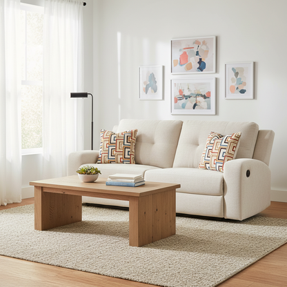 Canapé inclinable manuel 3 places en polyester touffeté beige clair
