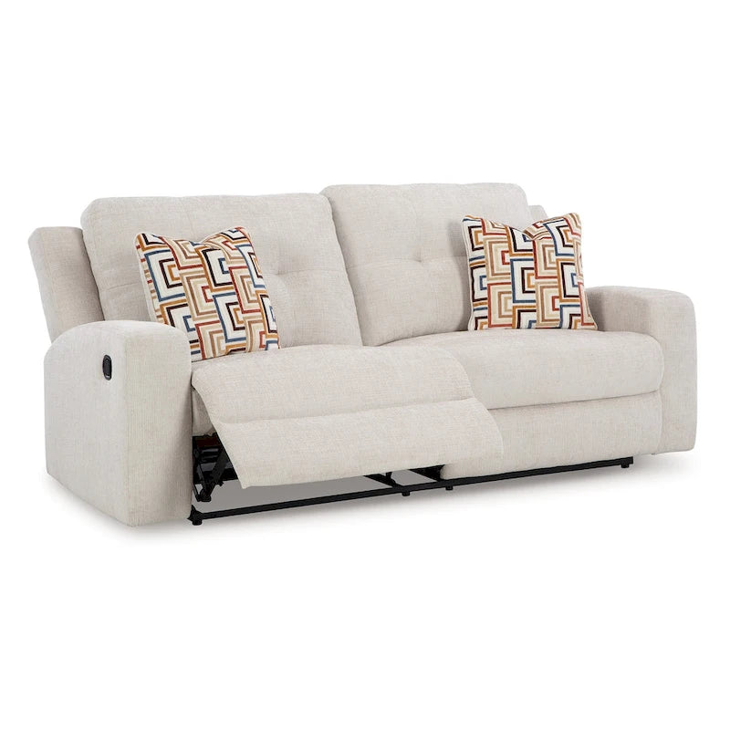Canapé inclinable manuel 3 places en polyester touffeté beige clair