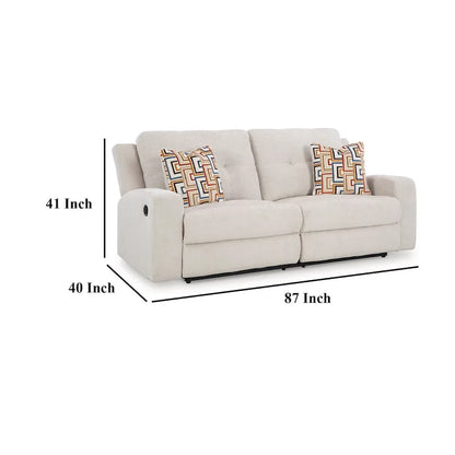 Canapé inclinable manuel 3 places en polyester touffeté beige clair