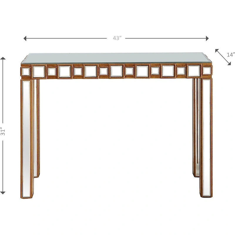Console Miroir Dorée – Style Contemporain, Piètement 4 Pieds, 1 Pièce