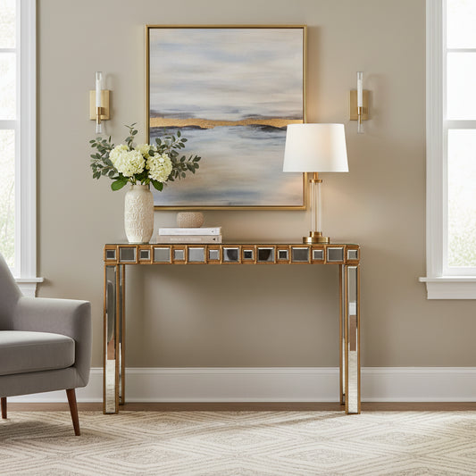 Console Miroir Dorée – Style Contemporain, Piètement 4 Pieds, 1 Pièce