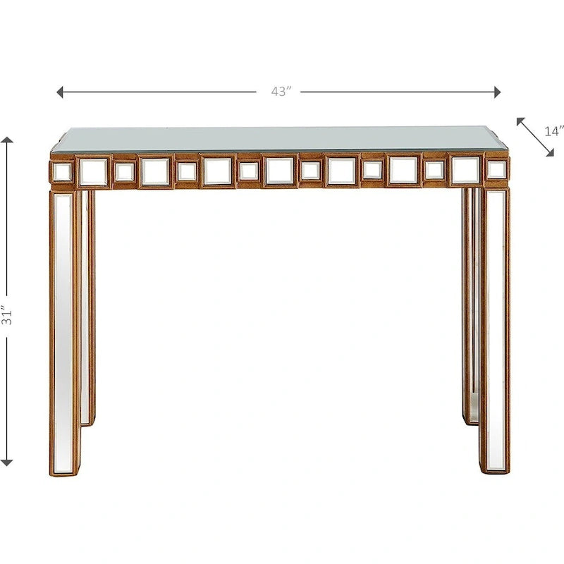 Console Miroir Dorée – Style Contemporain, Piètement 4 Pieds, 1 Pièce