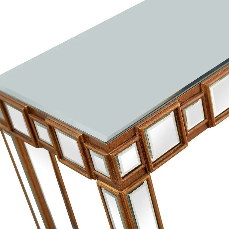Console Miroir Dorée – Style Contemporain, Piètement 4 Pieds, 1 Pièce