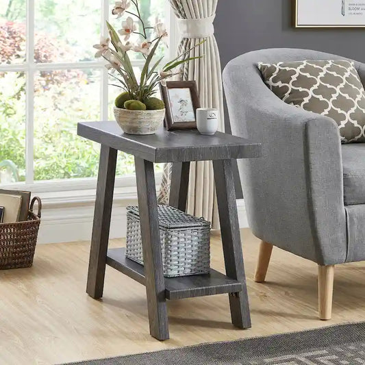 Table d'appoint rectangulaire avec étagère de rangement et pieds évasés – Blanc / Gris / Noir, pour 1 personne