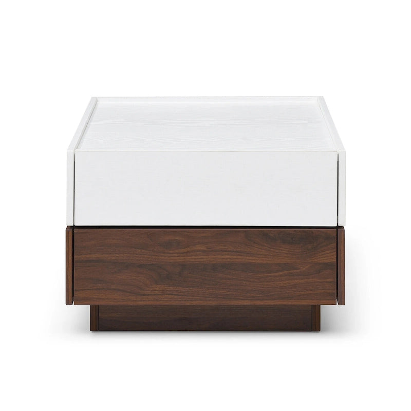 Table basse moderne à plateau coulissant avec rangement – Blanc et noyer | Montage à 1 ou 2 personnes