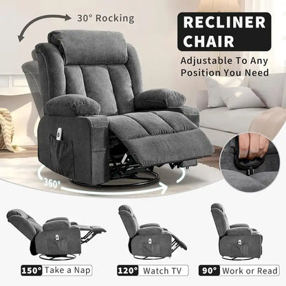 Fauteuil inclinable, Fauteuils à bascule avec massage et chauffage, Poches latérales et porte-gobelet