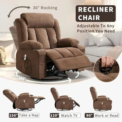 Fauteuil inclinable, Fauteuils à bascule avec massage et chauffage, Poches latérales et porte-gobelet