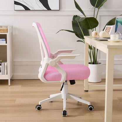 Javlergo Chaise de Bureau Dossier Mi-Hauteur Pivotante avec Support Lombaire, Fauteuil de Bureau Ergonomique en Maille avec Accoudoirs