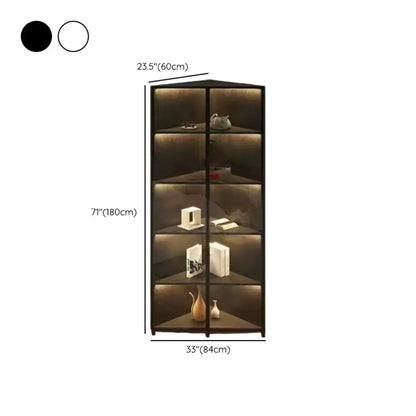 Meuble d'angle d'exposition moderne en bois et métal gris avec porte vitrée