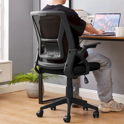 Javlergo Chaise de Bureau Dossier Mi-Hauteur Pivotante avec Support Lombaire, Fauteuil de Bureau Ergonomique en Maille avec Accoudoirs