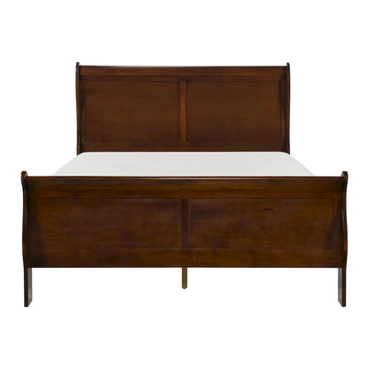 Lit traîneau Queen Gage Traditional, cadre en bois, finition cerise riche marron