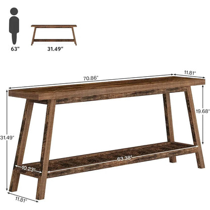 Table console de ferme de 70,9 pouces à 2 niveaux, étroite et longue, à placer derrière le canapé
