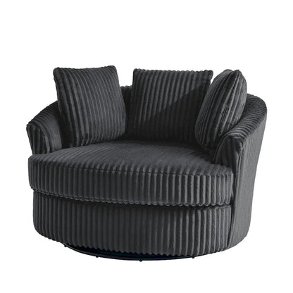 Lot de 2 fauteuils pivotants ronds surdimensionnés en velours côtelé moelleux de 43 po de large avec oreillers