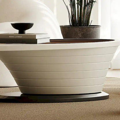 Table basse ovale en verre, style moderne et minimaliste, base grise, 130 cm - L 130 cm l 65 cm H 36,5 cm