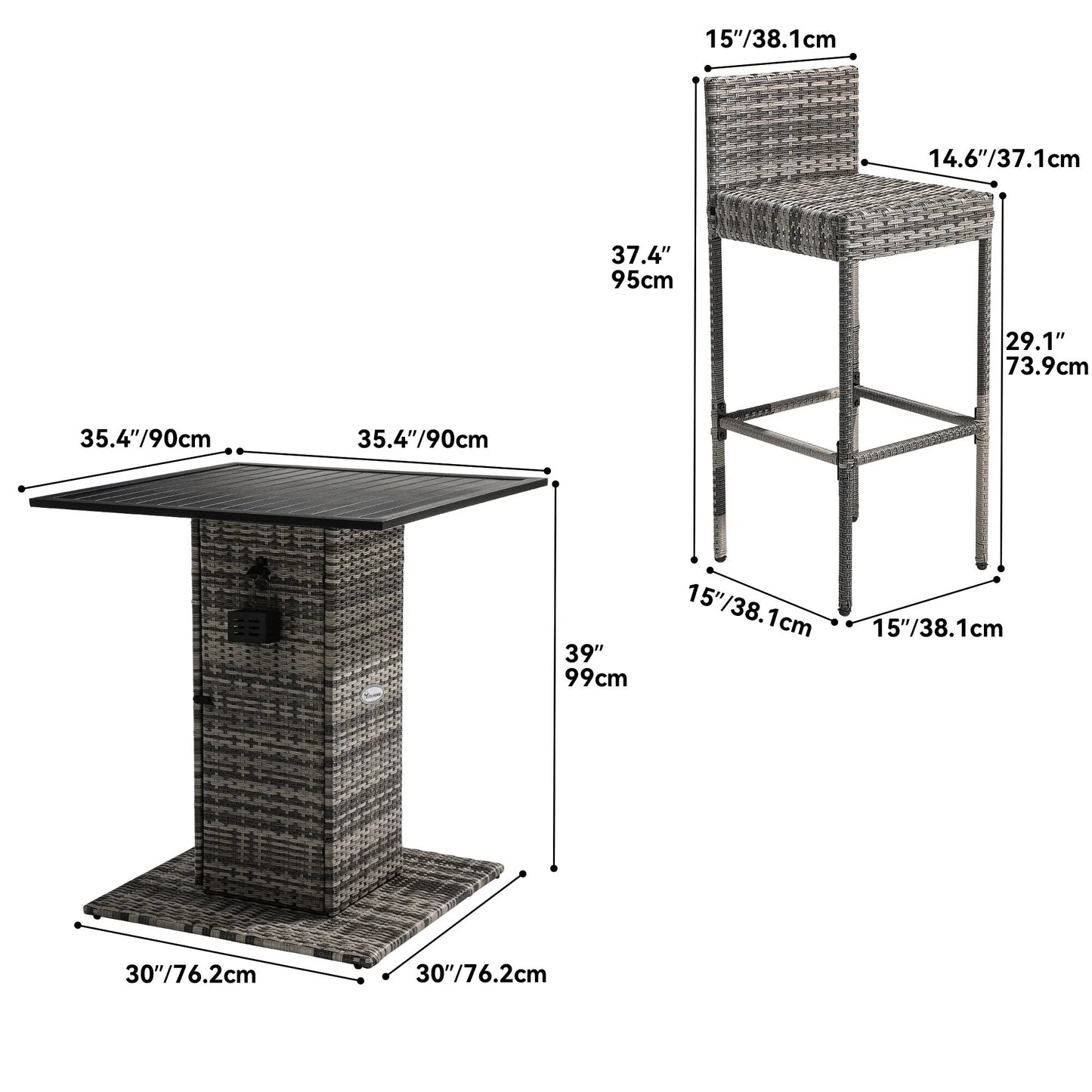 Ensemble de bar extérieur en osier Moasis 5 pièces - 5 PCS
