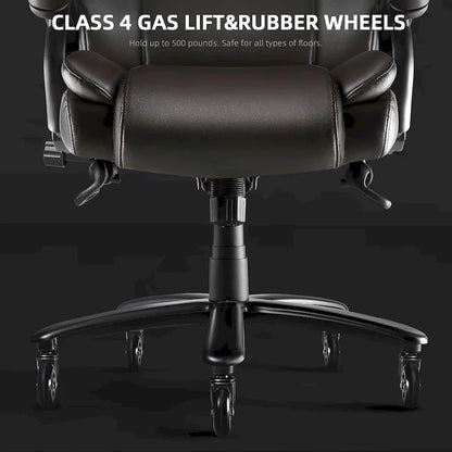 Chaise de bureau de direction Bossin grande taille et forte, 500 lb, avec support lombaire réglable, chaise ergonomique en cuir PU à dossier haut pour ordinateur