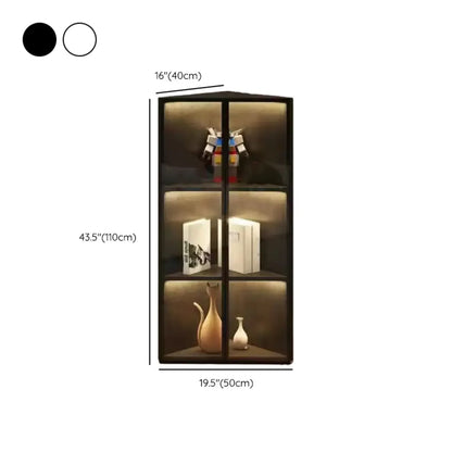 Meuble d'angle d'exposition moderne en bois et métal gris avec porte vitrée