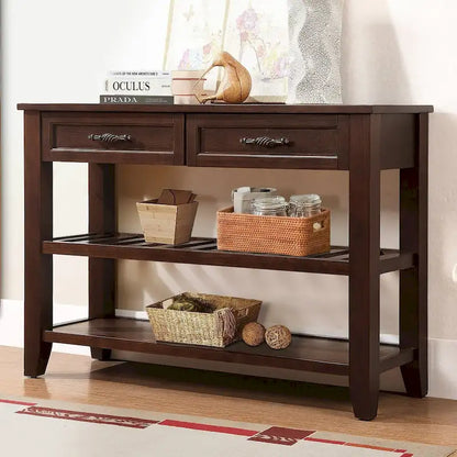 Table console de 42 po avec tiroirs et étagères à niveaux