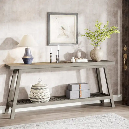 Table console de ferme de 70,9 pouces à 2 niveaux, étroite et longue, à placer derrière le canapé