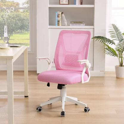 Javlergo Chaise de Bureau Dossier Mi-Hauteur Pivotante avec Support Lombaire, Fauteuil de Bureau Ergonomique en Maille avec Accoudoirs