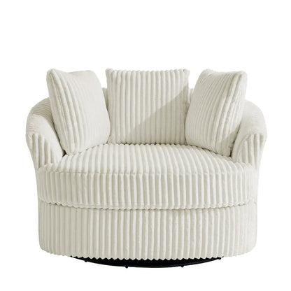 Lot de 2 fauteuils pivotants ronds surdimensionnés en velours côtelé moelleux de 43 po de large avec oreillers