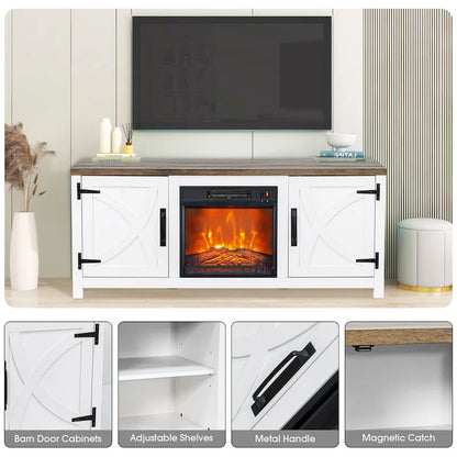 Meuble console de 147 cm avec foyer électrique pour téléviseurs jusqu'à 65 pouces