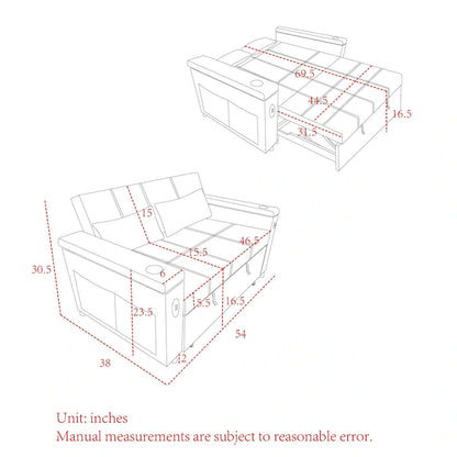 Canapé convertible 54 pouces avec lit gigogne, double assise, fonction relax