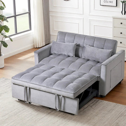 Causeuse futon moderne en velours avec dossier inclinable et poches, 2 places — Gris foncé / Gris clair / Bleu / Noir