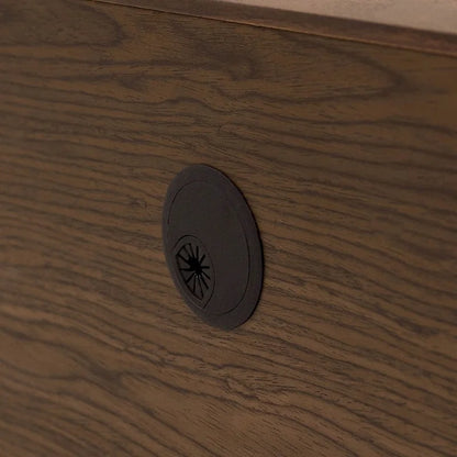 Meuble TV minimaliste avec tiroirsConsole multimédia en bois massif avec placards, porte abattante, placage noyer, entièrement assemblé