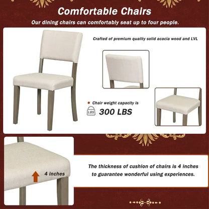 Ensemble de salle à manger 5 pièces en bois taupe rétro avec table à tréteaux courbés et 4 chaises