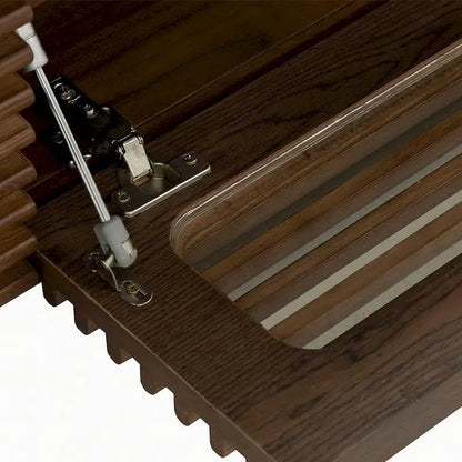 Meuble TV minimaliste avec tiroirsConsole multimédia en bois massif avec placards, porte abattante, placage noyer, entièrement assemblé