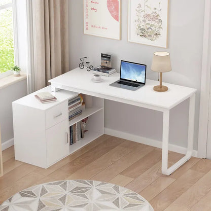 Bureau d'angle réversible blanc pivotant Bureau d'ordinateur