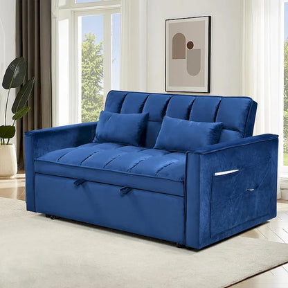 Causeuse futon moderne en velours avec dossier inclinable et poches, 2 places — Gris foncé / Gris clair / Bleu / Noir