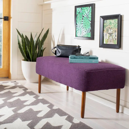 Banc rembourré de style Mid-Century – Plusieurs coloris, pieds fuseau, 2 places