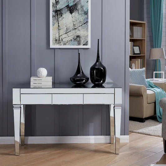 Bureau miroir avec 3 tiroirs – Argenté, 1 place assise