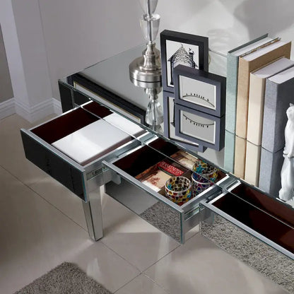 Bureau miroir avec 3 tiroirs – Argenté, 1 place assise