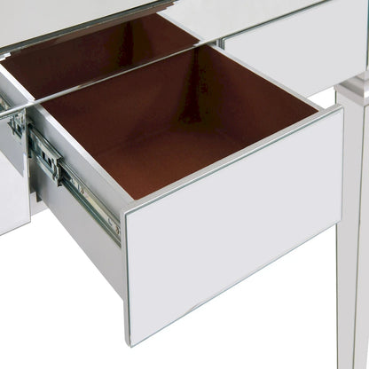 Bureau miroir avec 3 tiroirs – Argenté, 1 place assise