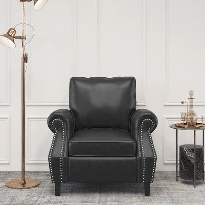 Fauteuil Club en Similicuir avec Clous Décoratifs – Marron Cognac / Marron Foncé / Noir Nuit, Siège Simple, Pieds en Bois de Bouleau