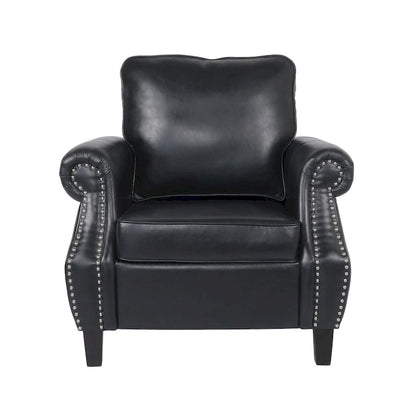 Fauteuil Club en Similicuir avec Clous Décoratifs – Marron Cognac / Marron Foncé / Noir Nuit, Siège Simple, Pieds en Bois de Bouleau