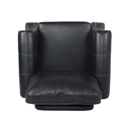 Fauteuil Club en Similicuir avec Clous Décoratifs – Marron Cognac / Marron Foncé / Noir Nuit, Siège Simple, Pieds en Bois de Bouleau