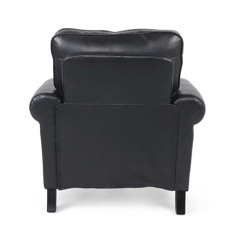 Fauteuil Club en Similicuir avec Clous Décoratifs – Marron Cognac / Marron Foncé / Noir Nuit, Siège Simple, Pieds en Bois de Bouleau